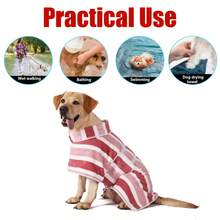 1pc Quick Dry Dog Bathrobe, Striped Dog Towel Bathrobe, Robe, Super Absorbent Pet Bathrobe, Adjustable Waist Belt, Ultra Soft Fabric - XL - View 10