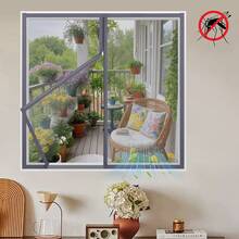 1pc Anti-Mosquito Anti-Insect Screen Window Curtain, Self-Adhesive Mosquito Net, Breathable , Not Easy To Fall Off, Middle Zipper Style, No Drilling Installation, Convenient And Fast - Grey - View 4