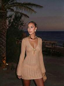 Women Sweater Dresses - Camel - View 5