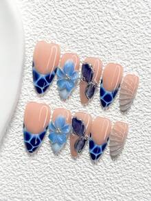10Pcs Deep Sea Fantasy Style Handmade Nail Art Set,Unghie Press On,Edgy Sophisticated Nail Art,Includes Nail Tools,3 Sizes Available,Almond Nails , Duck Nails,Coffin Nails For Party, Dance, Daily Wear. - 彩色 - 查看 12