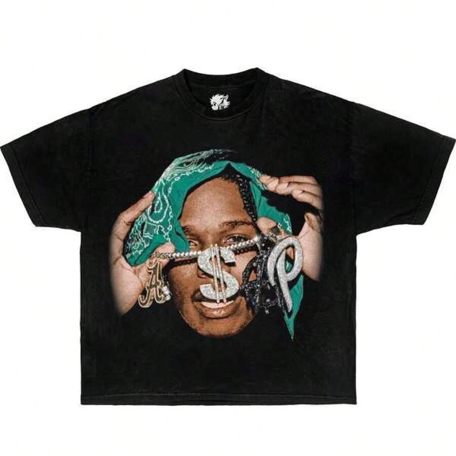 Women's T-Shirt Unisex T-Shirt Made Of Pure Cotton Rocky Large Face Streetwear Boxy Shirt Y2K Shirts Opium Shirt Graphic Shirts Oversized Tees Vintage Shirt Hip Hop Shirts Bootleg Shirts Summer Shirt Blouse Basic Tops Soft... - 黑色 - 查看 1