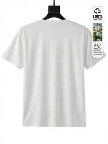Áo thun cổ tròn tay ngắn 100% cotton, màu trơn, mềm mại và thoải mái, hoàn hảo cho trang phục thường ngày mùa hè. Màu trắng. - trắng - Xem 3