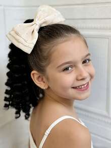 1pc Extension Synthetic Hairpiece For Kids Black Hair Curly Ponytail With Yarn Bow Elastic - Natural Black - View 4