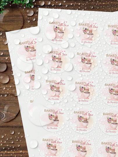 Customized Retail Store Labels, Customized Christmas Stickers, Customized Round Text Stickers - Personalized Self-Adhesive Labels, Suitable For Gift Bags, Candies And Baked Goods Packaging Boxes, Floral Pattern, Printed With "Baked With Love" Text, Can Be Used As Gift Bag Stickers, Thank You Stickers, Bachelor Party Labels, Envelope Seals, Invitation Stickers.