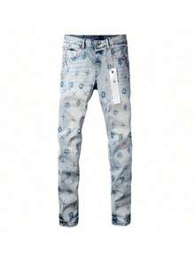 2025 New Men's Purple Skinny Jeans, High Stretch Slim Fit Denim Pants, Elastic Waist Comfortable Trousers, Y2K Streetwear Urban Outfit, Lightweight Durable Clothing For Casual Wear, Classic Fit Stylish Design - 淺色1 - 查看 3