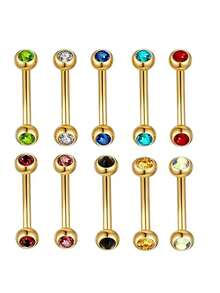 10件装不锈钢眉环、鼻钉、身体穿刺饰品，欧美风格 - 彩鑽眉釘 - 查看 9