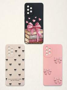3pcs Bowknot Phone Cases, Soft TPU Full Coverage Anti-Drop Cases With Precise Cutouts, Featuring 3D Rhinestone Bowknot, Healing English Slogan, Hand-Painted Heart Pattern, Suitable For IPhone & Galaxy, Great Gift For Birthday, Holiday, Best Friends - Multicolor - View 19