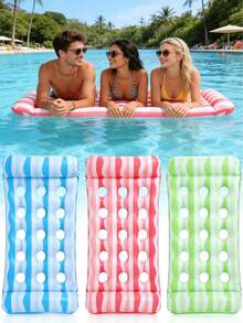 1pc Striped Inflatable Float, Macaron Color Wavy Stripe Design, With Inflatable Pillows On Both Ends, PVC Material, Suitable For Beach, Swimming Pool, Seaside, Water Park, Party Use - Striped Inflatable Float - View 3