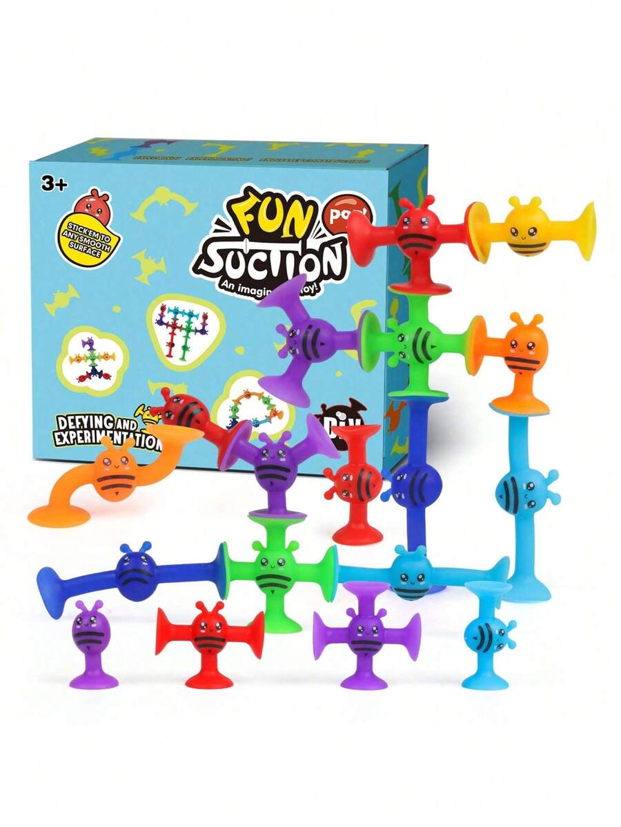 19/38/76pcs Cute Bee Silicone Suction Cup Toys, Montessori Sensory Building Blocks, Colorful Stress Relief Suction Cup Toys, Suitable For Toddlers Bathroom Window Play, Gift - Multicolor - View 1