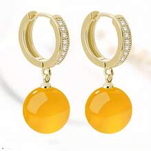 1Pair Elegant Stylish Minimalist Natural Agate Earrings, Multi-Color Round Bead Pendant Dangle Ear Jewelry, Chic Versatile Lightweight Earrings Perfect For Daily Wear, Office, Party, Vacation, Spring Summer & Holiday Gift - 紅色 - 查看 3