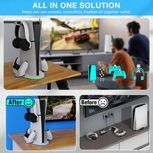 All-In-One P5 Slim Cooling Stand With Dual Controller Charger, 3-Speed Turbo Cooling Fan, 9 RGB Lighting Modes, Headset Hook, Compatible With P5 Slim Disc/Digital Edition - View 9