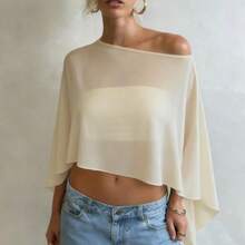 Women Poncho . Sheer Mesh Summer Cover-Ups Tops Beach Wear - Yellow - View 2