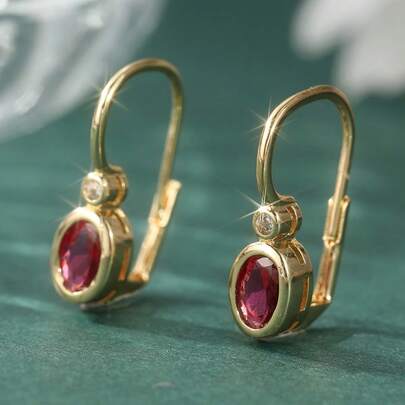 Classic Retro Geometric Pendant Earrings, Inlaid With Red And White Synthetic Zirconia, Showcasing Exquisite Charm, Fashionable Accessory Gift Suitable For Holiday Banquets