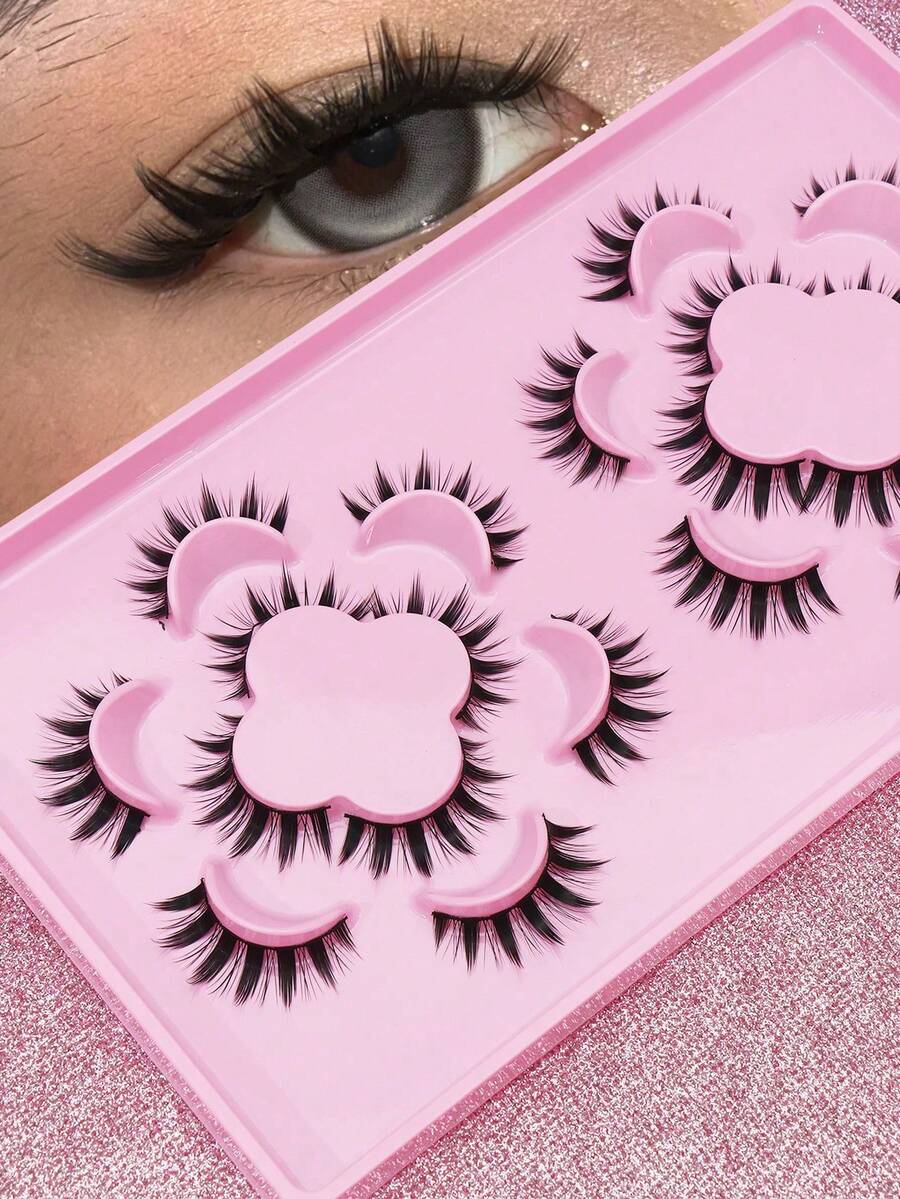 10 Pairs Natural Look False Eyelashes, Fluffy & Soft, Create 3D Mink Lash Makeup Effect, Black Thin Style, Multi-Layer Short & Dense Fake Lashes, Long-Lasting & Comfortable, Suitable For Makeup Beginners - Black - View 1