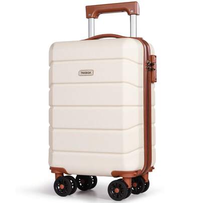Lightweight Carry-On Suitcase, Hard Shell, 40x30x20cm, Removable Spinner Wheels, 16 Inch Mini Luggage For Travel, Business Trip, Cabin Suitcase For Men. Women-Beige