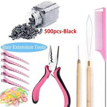 500Pcs Micro Rings Hair Extensions Tool Kit, 5 Colors Optional Silicone Micro Links Beads With Pliers, Pulling Needle, Comb, Clips & Rubber Bands, DIY Hair Extension Installation Tools Set For Salon Home Use - View 10