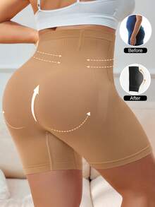 Quần short định hình cạp cao dành cho nữ cỡ lớn với khóa cài, kiểm soát vùng bụng, nâng mông, làm thon gọn eo, định hình đùi. - Màu be - Xem 4