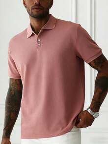 Men's Casual Pink Polo Shirt With Contrast Color Trim - Pink - View 2