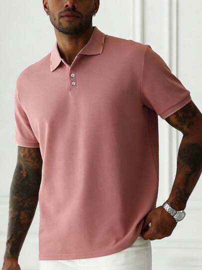 Men's Casual Pink Polo Shirt With Contrast Color Trim