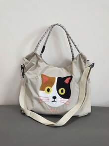 Nueva bolsa de compras plegable con patrón bordado de búho lindo y casual, de gran capacidad, adecuada para ir al trabajo, de compras, a la playa, a fiestas, para llevar al hombro o cruzada - Multicolor - Ver 2