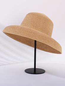 女士大檐草帽夏季防紫外线可折叠沙滩遮阳帽度假 - 大簷草帽 - 查看 7