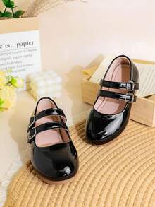 1 Pasang Sepatu Flat Elegan Minimalis Gaya Inggris Warna Polos untuk Anak Perempuan, Cocok untuk Pemakaian Sehari-hari, Musim Semi/Panas - Hitam - View 3