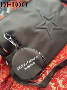 Dedoo New Fashionable Casual Canvas Star Pattern Tote Bag With Coin Purse, Office & Commute Handbag For Women - Black - View 5