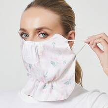 áscara Facial Protectora Contra el Sol, Transpirable y con Diseñde Hojas para Uso en Exteriores - Hojas y flores de color beige - Ver 8