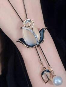 1pc Elegant Tulip Flower Pendant Necklace With Faux Pearl And Tassel Hanging, Perfect Mother's Day/Valentine's Day Gift For Women,Mom,Mother,Mother's Day,Gift - Multicolor - View 2