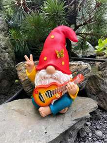 1 pieza Estatua de jardín de gnomo con guitarra, adecuada para jardín, césped, plantas en macetas, patio, porche, decoración de muebles, decoración hippie divertida, gran regalo, decoración de habitación, artesanía, escultura de resina, decoración de jarrones, jardinería, decoración de mesa, cafetería, estantería, decoración moderna, acento para el hogar, decoración de estantes, centro de mesa para comedor, decoración de sala de estar, estatua de arte abstracto, centro de mesa para comedor - Múltiples estilos - Ver 1