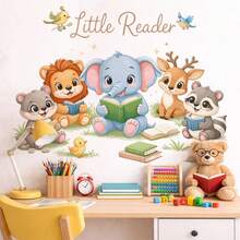 Forest Animals Reading Corner Wall Decal, Jungle Style Removable Waterproof Wall Sticker, Lion Elephant Deer Learning Wall Decor, Room Decoration - Multicolor 3 - View 2