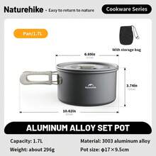 Naturehike 户外炊具套装，野营炊具，便携式水壶，煎锅，锅，铝合金，材质，嵌套设计 - 彩色 - 查看 13