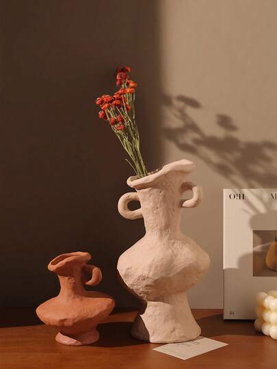 Bình gốm Wabi-Sabi cổ điển với họa tiết độc đáo, bình hoa nghệ thuật hình dáng bất thường có tay cầm, vật trang trí thẩm mỹ cho phòng khách, bàn cà phê, kệ và bàn làm việc.
