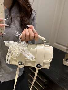 1 chiếc túi xách mini hình trụ phong cách retro dành cho nữ, dùng hàng ngày (kèm phụ kiện) - trắng - Xem 2
