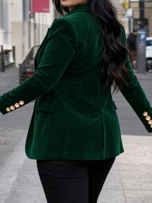 Women's Velvet Suit Blazer One Button Lady Office Coat Peak Lapel Tuxedos Jacket - 綠色 - 查看 2