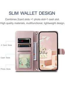 AWQUER Wallet Flip Cover Phone Case With Card Slots, Compatible With Samsung Galaxy 17E, 17 Air, 16E, 16, 15, 14, 13, 12 Mini, 11 Pro, X, XS Max, XR, 8, 7, 6 Plus, SE 2020/2022; 9A, 9, 8, 7 Pro XL, 8A, 7A, 6A; A3, A3X, A98, A38, A79, A78, A58, A18, A60 4G/5G; Xperia 10/5. PU Leather Phone Case. - 玫瑰金 - 查看 4