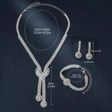 1 Set Fashionable And Luxurious Bare Full Drilled Long Heart & Tassel Necklace/Bracelet/Earrings Set Suitable For Ladies Valentines - 銀色 - 查看 4