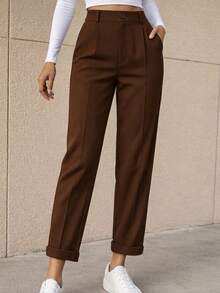 MICHELEE Women's Premium Tailored Trousers With A Straight Leg Cut, Elegant Fit, And Refined Details For A Modern And Versatile Look - cà phê - Xem 2