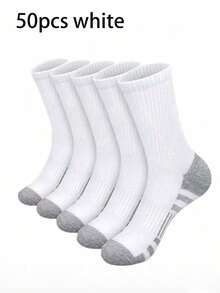 60/50 Pairs Comfortable Men's Sports Boat Socks, Suitable For Outdoor Casual Wear, All-Season White Antibacterial Odor-Resistant Moisture-Wicking Thick Sports Socks. Comfortable Daily Wear Unisex Casual Socks - Multicolor - View 34