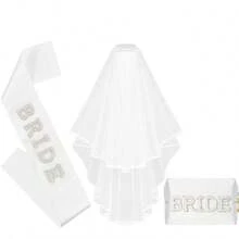 3pcs Bride Veil, Satin Ribbon, Bride Sticker, Makeup Bag, Suitable For Hen Party, Bride, Bachelorette, Wedding, Bridal Shower Gift - Set - View 1