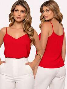 Thin-Strapped Tank Top, Polyester. Available In Sizes V, P To GG. Perfect For Everyday Travel, Vacation, Home, And Summer. - 紅色 - 查看 1