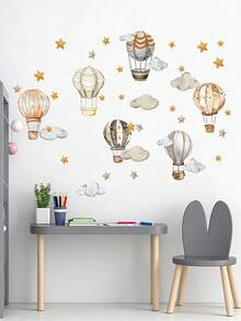 1 Set (4 Sheets ) Hot Air Balloon, Cloud, And Star Wall Stickers Removable, Waterproof, PVC Material - Suitable For Living Room, Bedroom, Teenager Dormitory, Self-Adhesive Removable Wall Sticker, And Home Wall Decoration - 2030QT33 - View 2