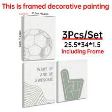 3pcs Football Themed Fabric Wall Art Decor - Framed + Unframed Wall Art Paintings For Boys Bedroom, Home Decor, Bathroom, Kitchen, Living Room, Bedroom, Office, Dorm, Nursery - 3PCS - View 12