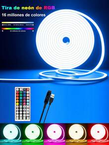 Bandes lumineuses LED multicolores avec télécommande, lumières au néon DIY avec USB, effets segmentés RVB, convient pour la décoration de la chambre, l'intérieur de l'armoire, le cadre du miroir de vanité, le bas du canapé, la vitrine de la boutique, le chemin du jardin, l'éclairage décoratif pour Halloween, Noël et d'autres fêtes ou l'éclairage au néon quotidien de la maison - Néon - Voir 2