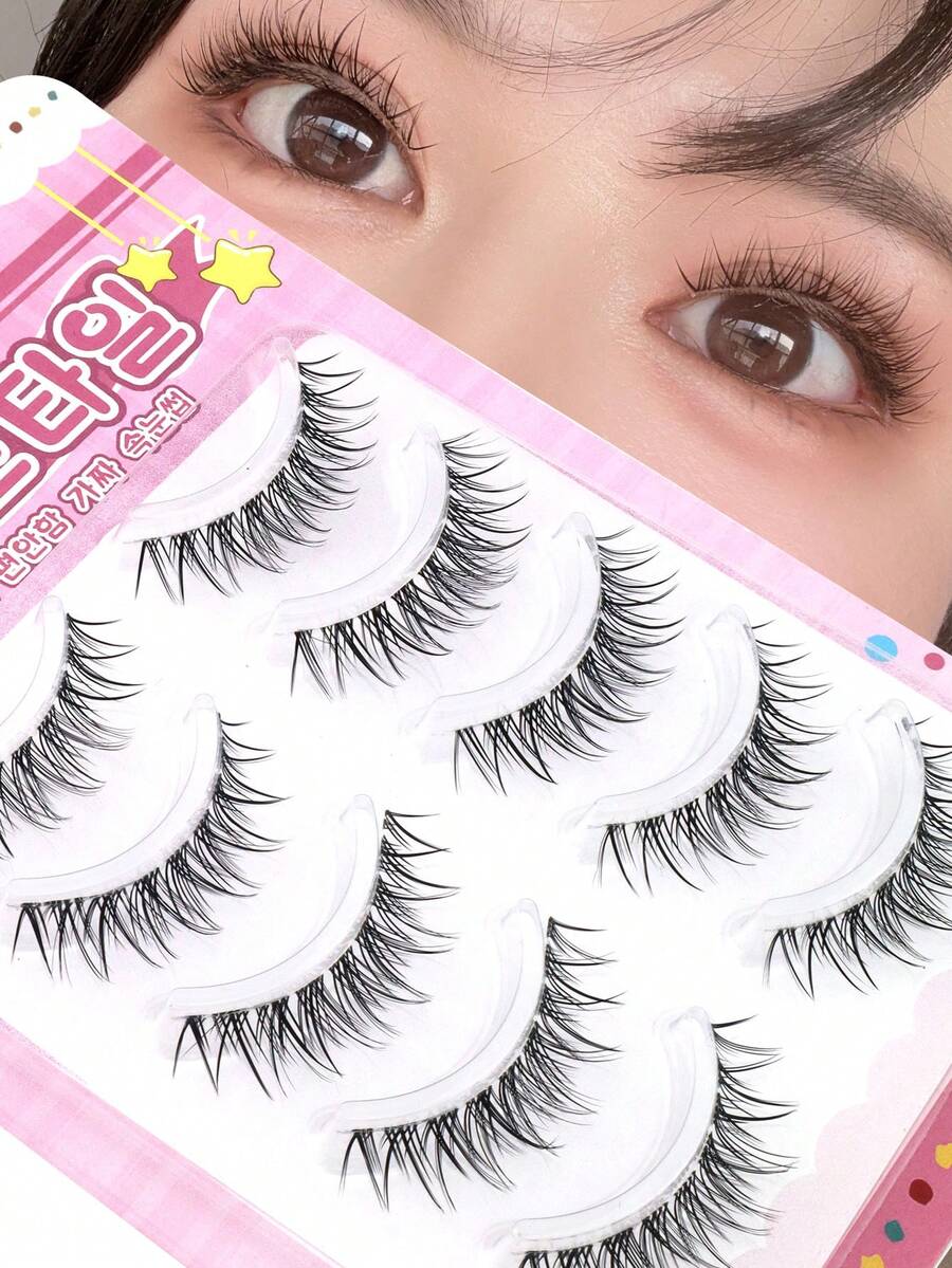 5 Pairs Korean & Japanese Style Criss-Cross Mermaid Tail Invisible Transparent False Eyelashes, Customizable Daily Makeup Eyelashes - View 1