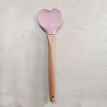 1 pieza Espátula de cocina de silicona con forma de corazón, mango de madera, utensilio de cocina, herramienta de cocina, perfecta para preparar comidas deliciosas para tu ser querido - Multicolor - Ver 8