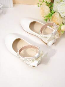 Sweet Style Girls' Shoes, White Satin Pearl Bow Versatile Princess Shoes - White - View 8