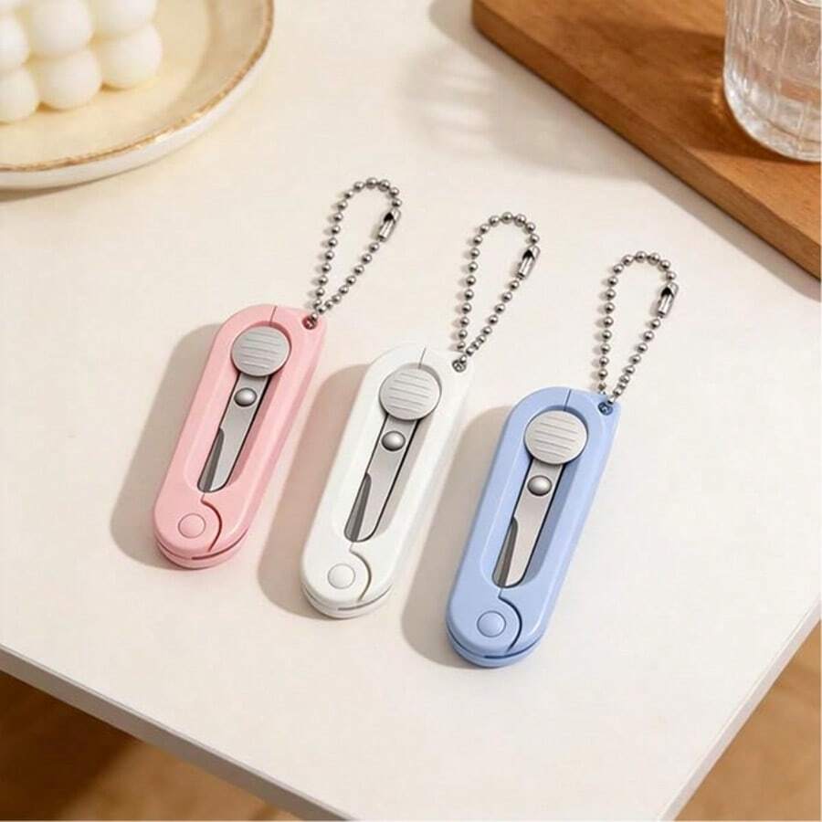 1-10pcs Morlandi Mini Foldable Scissors With Keychain, Retractable, Round Edge, Stainless Steel, Soft Color Tone, Dual-Hand Use, Suitable For DIY, Crafting, Travel - Folding Scissors - View 1