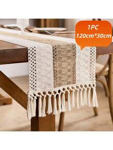 1pc Boho Style Handwoven Table Runner, Cream And Brown Tassel Decor, Suitable For Boho Restaurant, Bedroom, Rustic Bridal Shower, Farmhouse Dining, Thanksgiving Christmas Home Decor (Multiple Sizes Available) - Multicolor - View 13