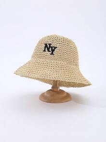 1顶男士时尚刺绣纽约手工编织草帽，适合夏季波西米亚风海滩度假装扮 - A - 查看 6